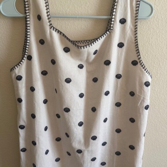 CYNTHIA ROWLEY Natural/Navy Seashell Embroidered Whipstitch Mini Sheath Dress - Picture 3 of 4